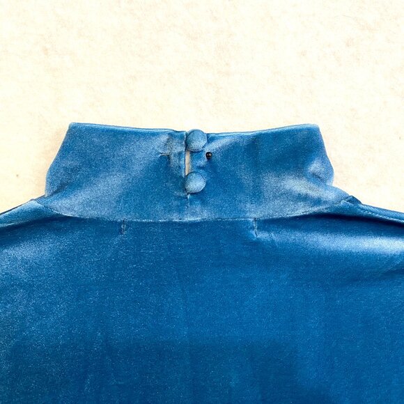 ROKH Cyan Blue Mask Velvet Mini Dress, Size 8 - Picture 8 of 16